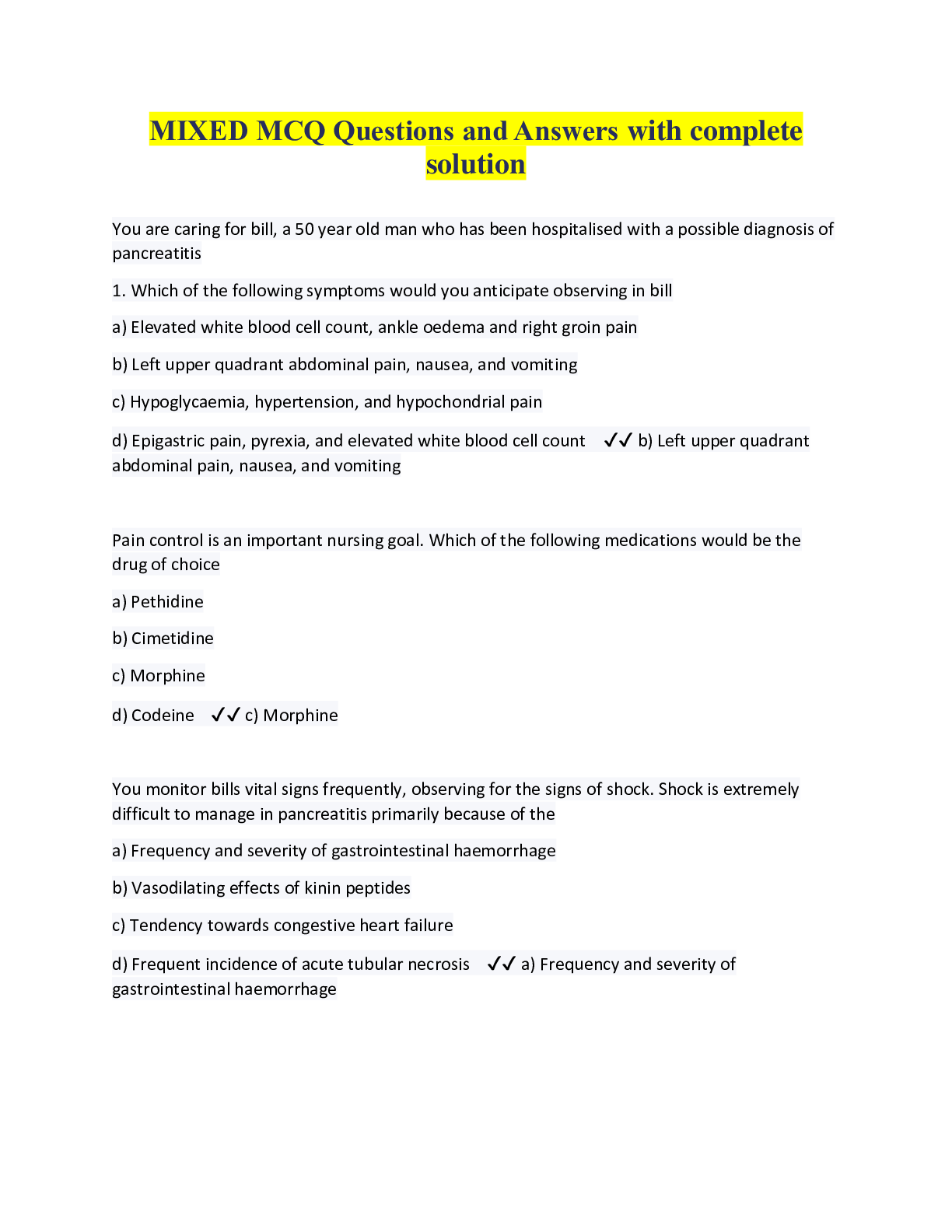 Preview image for MIXED MCQ Questions and Answers with complete solution